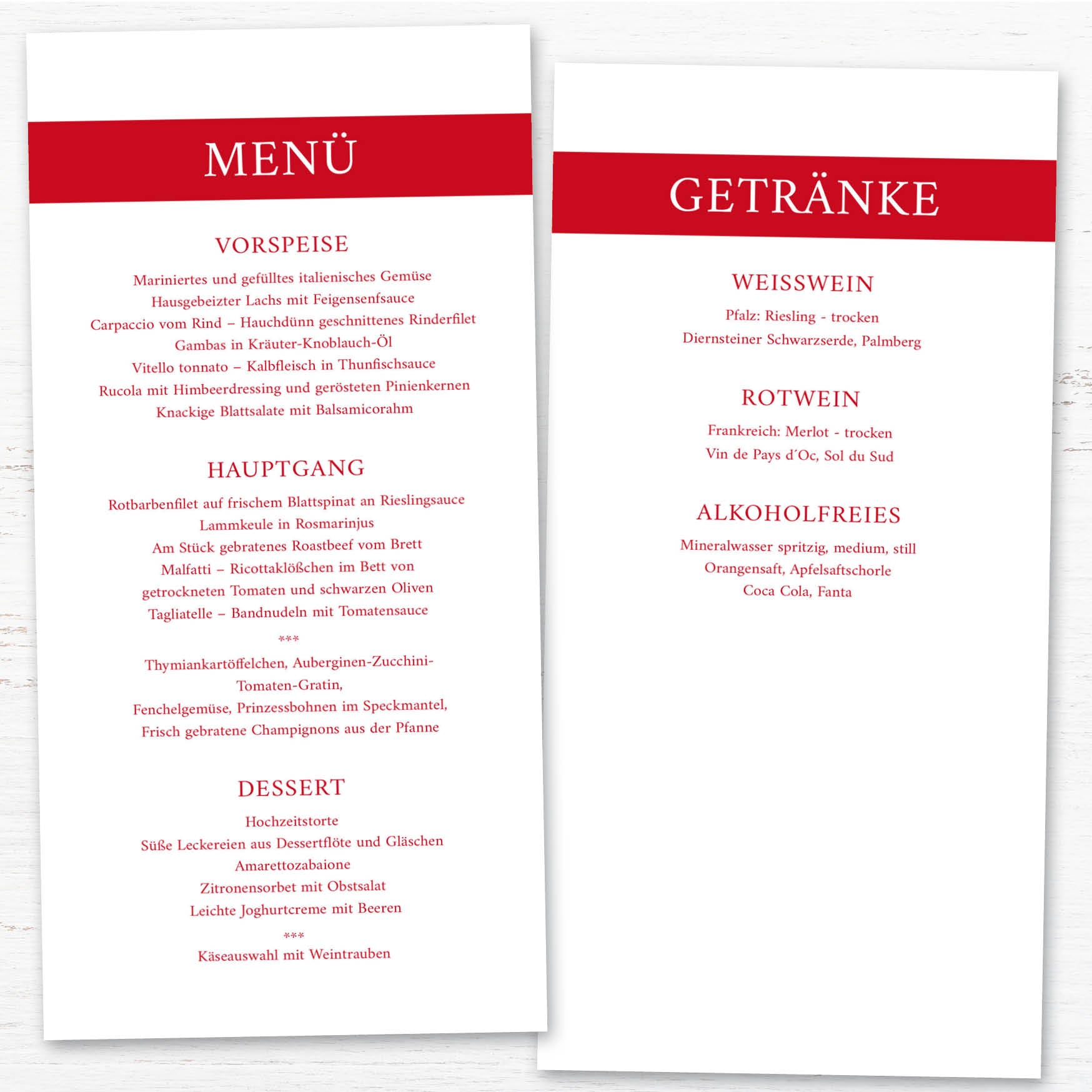 Menükarten: Genuss in Rot - Individuelle Einladung